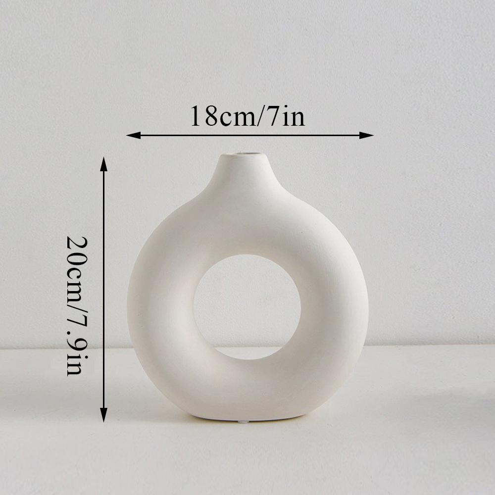 Hot Sale Donut Shape Flower Vase Oval Wedding Decoration Home Living Room 1Pcs Plastic Flower Vase White Flat Minimalist