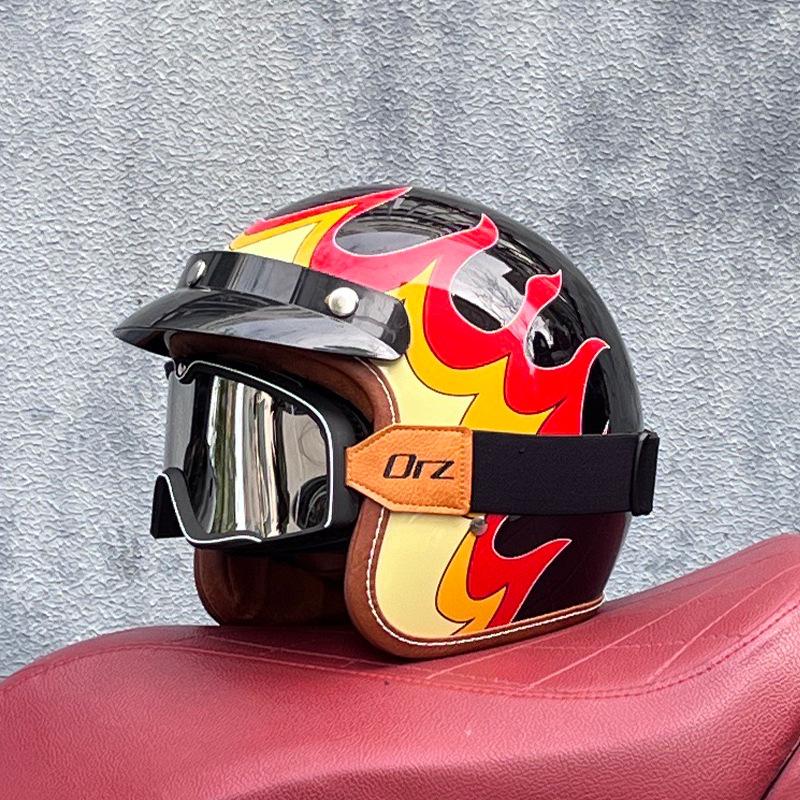 ORZ Vintage Helmets for Men and women3C Certified Electric Motorcycle3/4Half Helmet for All Seasons, Personalized for Couples