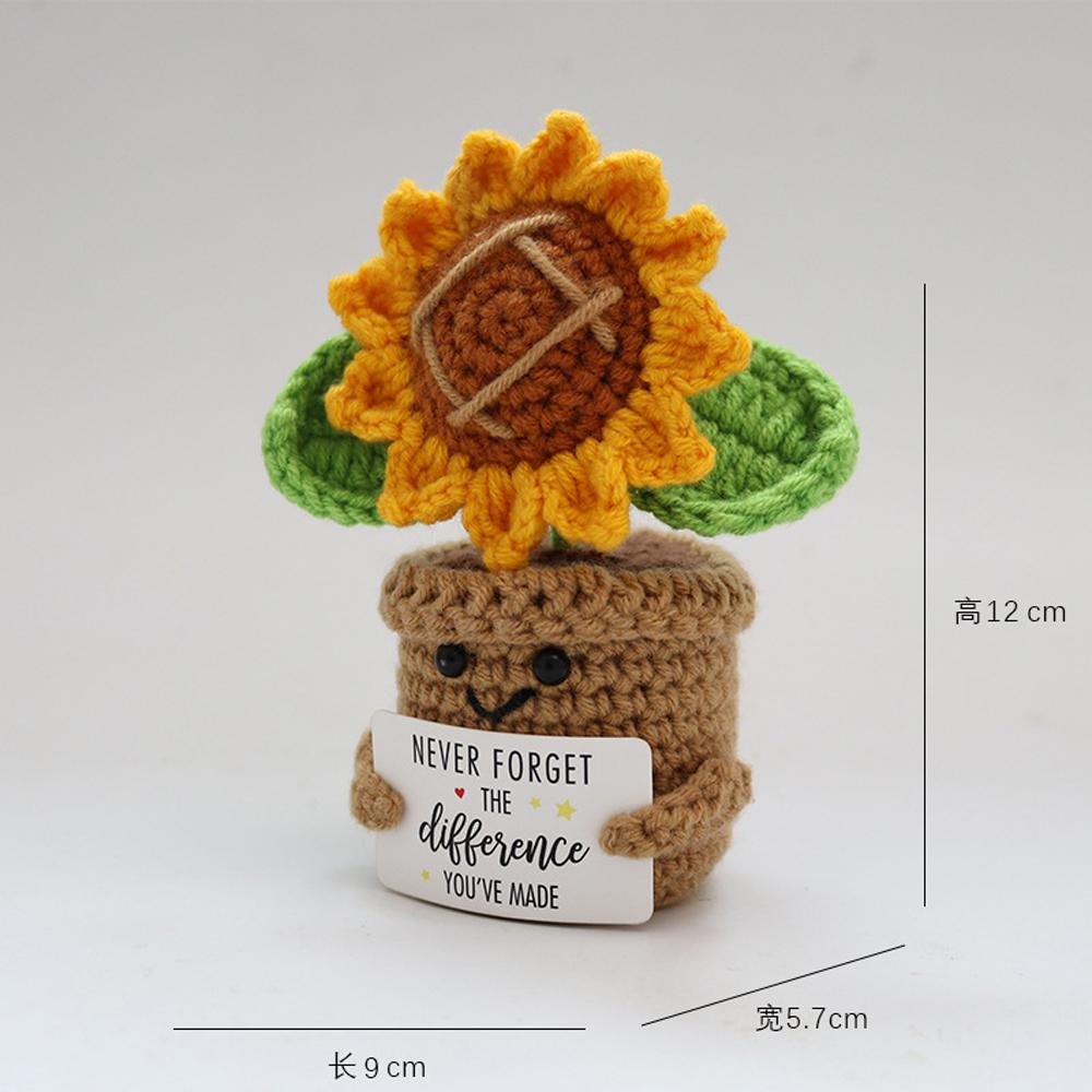 Cute Sunflower Pot Mini Handwoven Happy Sunflower Knitting Flower Desk Car Decoration Crochet Decor