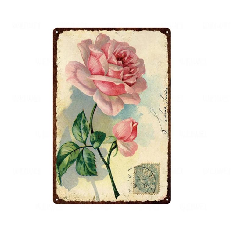 Flower Vintage Shabby Metal Tin Sign Artistic Tin Painting Indoor Home Living Room Decor Pin Up Man Cave Wall Sticker Tin Pla