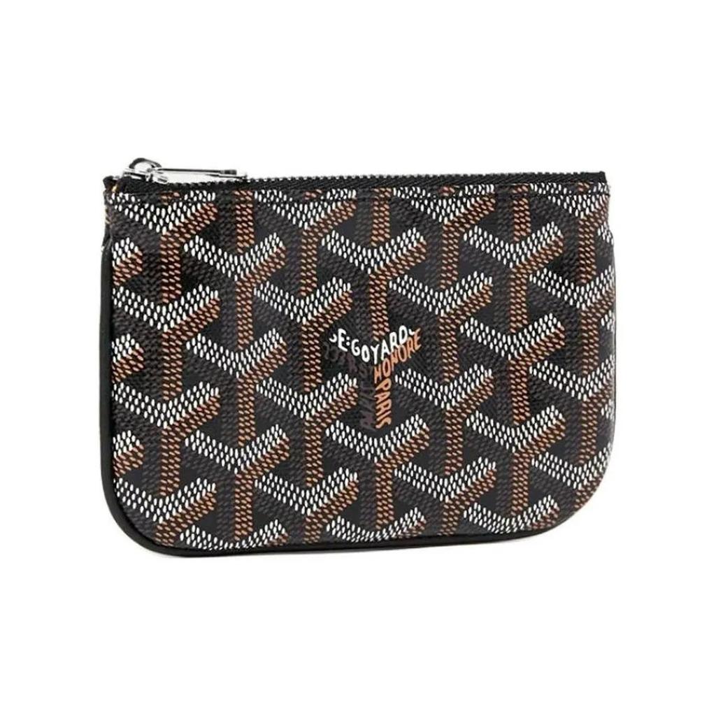 GOYARD Sénat Nano Monogram Canvas Zipper Pouch Crafted from Monogram Canvas and Calfskin Unisex Key Pouch Black