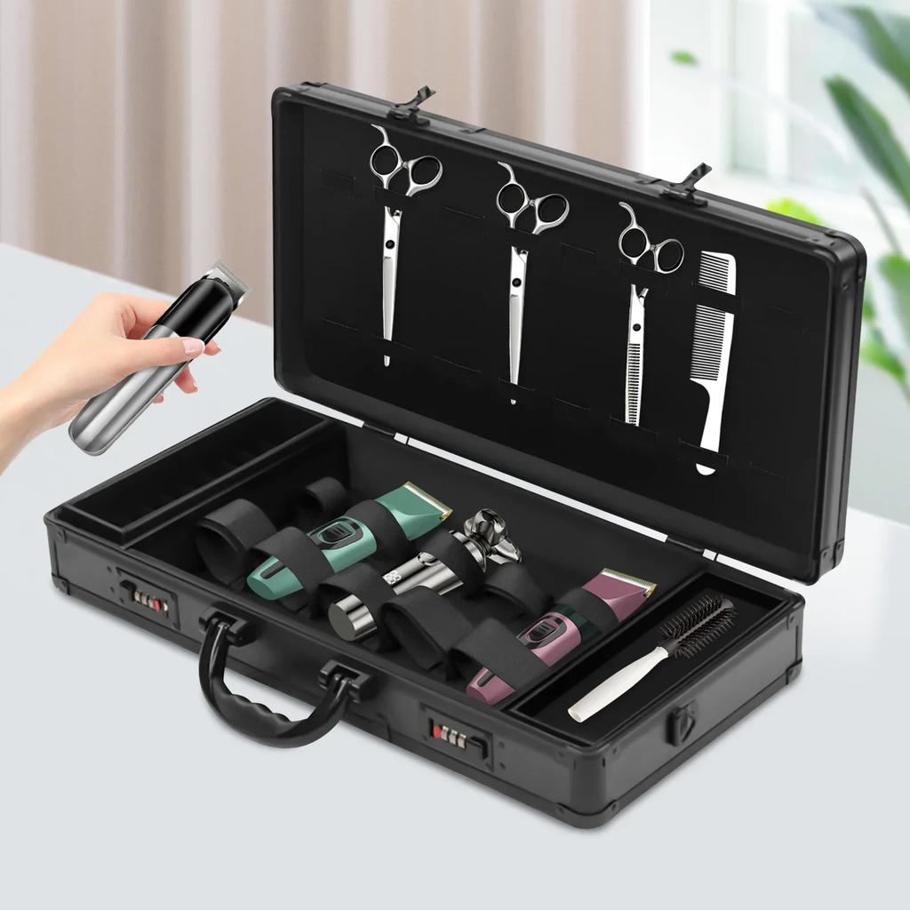 Hairdressing Tool Kit Barber Travel Organizer Tool Box Salon Clipper Trimmer Holder Organizer Box with Shoulder Strap & Lock