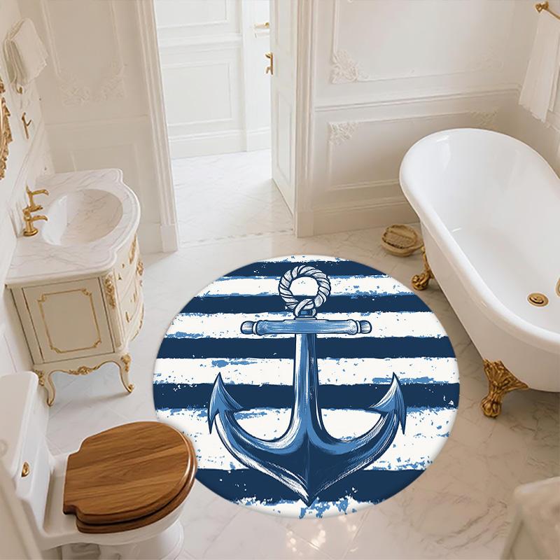 Anchor and Ship's Wheel,Round Area Rug,Carpet Rug for Living Room Bedroom Sofa Playroom Decor,Non-slip Floor Mat