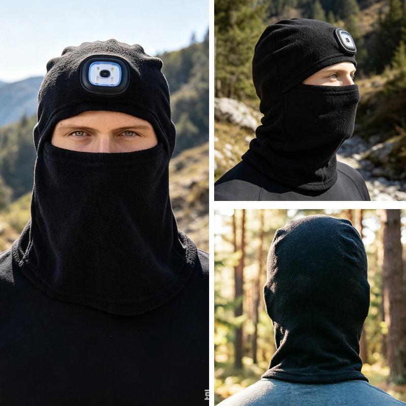 Thermal light lighting integrated LED cycling headgear mask outdoor cover night riding men windproof face protection skiing