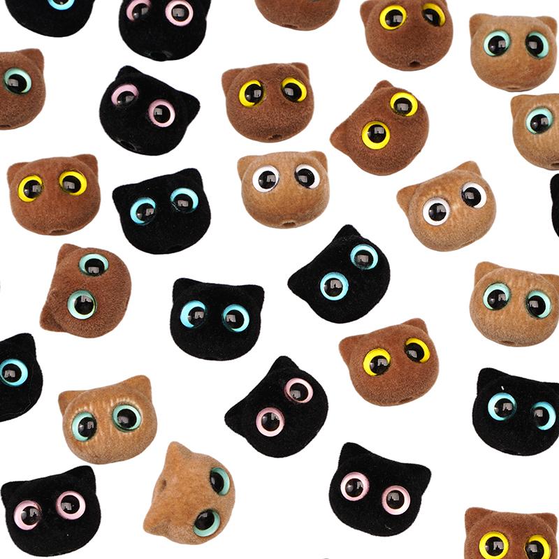 Resin Flocking Beads Cute Cat Head Beads for DIY Bracelet Earring Jewelry Making Accessories