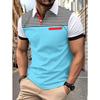 Men’s summer casual printed striped short-sleeved polo shirt with faux pockets and a lapel