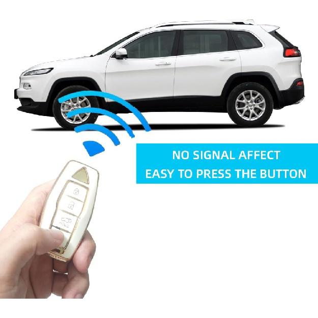 Car Key Fob Cover Compatible with Mitsubishi Outlander 2025 2024 2023 2022 Case TPU Protector Cover Keychain 4 Buttons Gold White