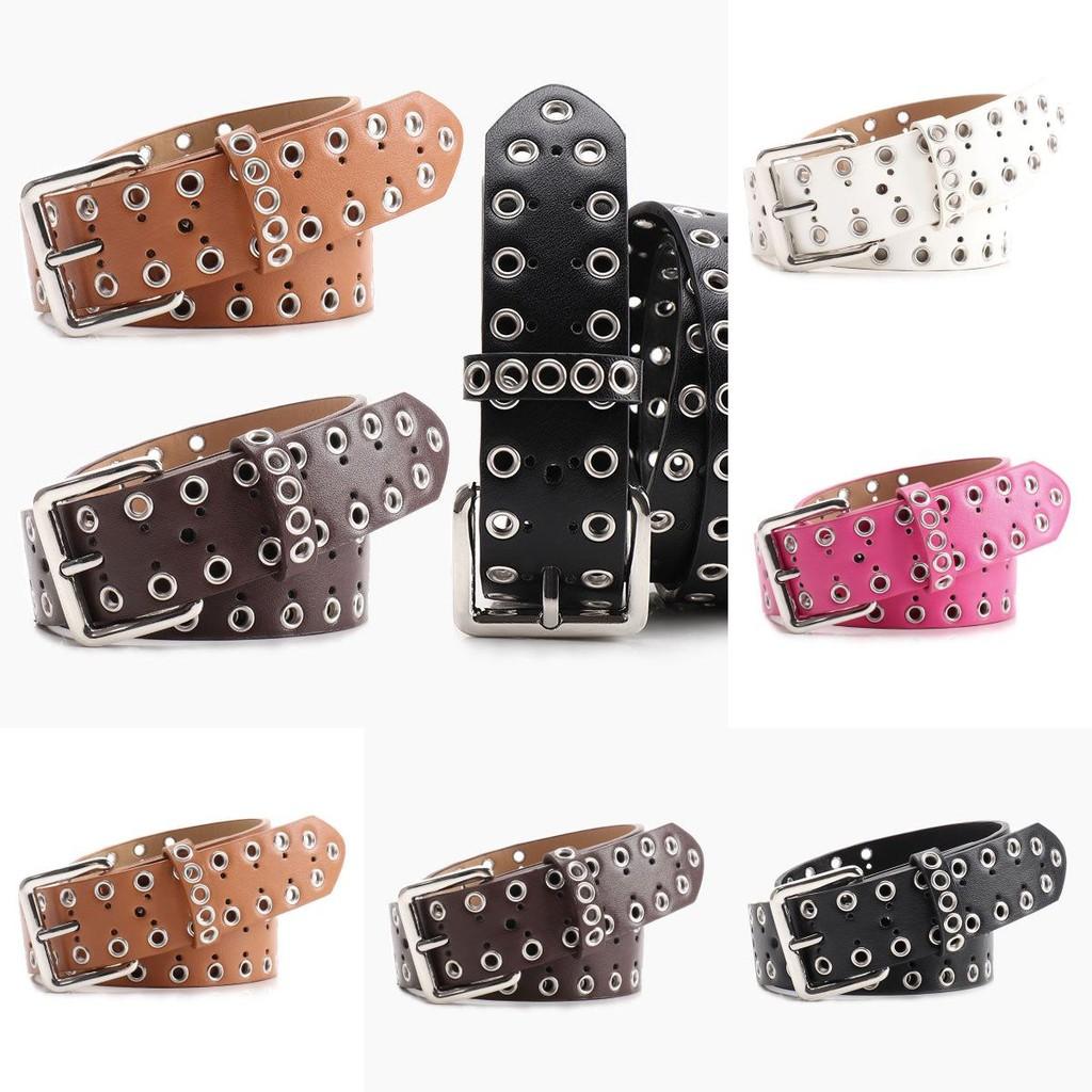 Hollowed Metal Women Leather Belt With Solid Color And Alloy Buckle Fashion