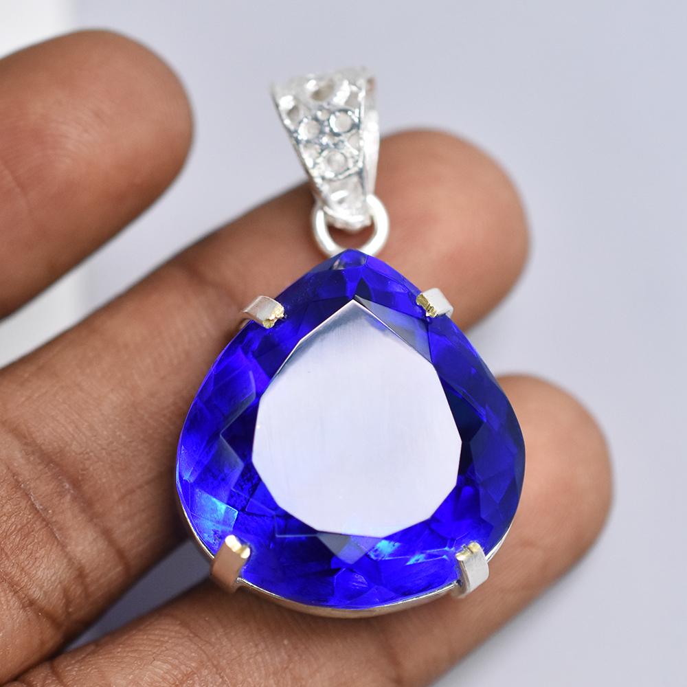 Pear Cut 53.5 Ct Blue Topaz 925 Sterling Silver CERTIFIED Gemstone Pendant MY-PD-148-NS