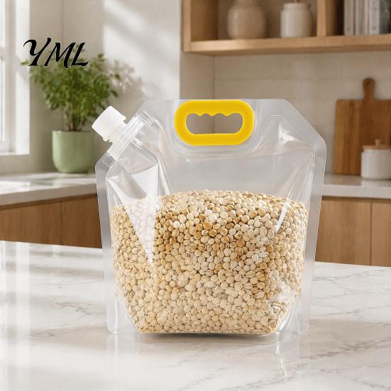 Reusable Food Storage Bags 5PCS Grain Bag with Handle, Large Capacity Cereal Container, Vertical Standing Pouch Organizer, Moisture Proof for