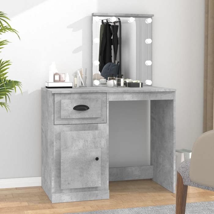 VidaXL Coiffeuse avec LED, Table de Maquillage avec Rangement, Table Cosmétique, Meuble de Chambre à Coucher, Moderne, Gris 816772