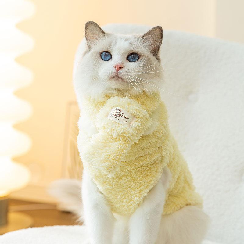 Cat Clothes Keep Warm In Autumn and Winter Jelly Bear Scarf Plush Winter Cat Kitten Anti-hair Loss Vest Cat Clothing