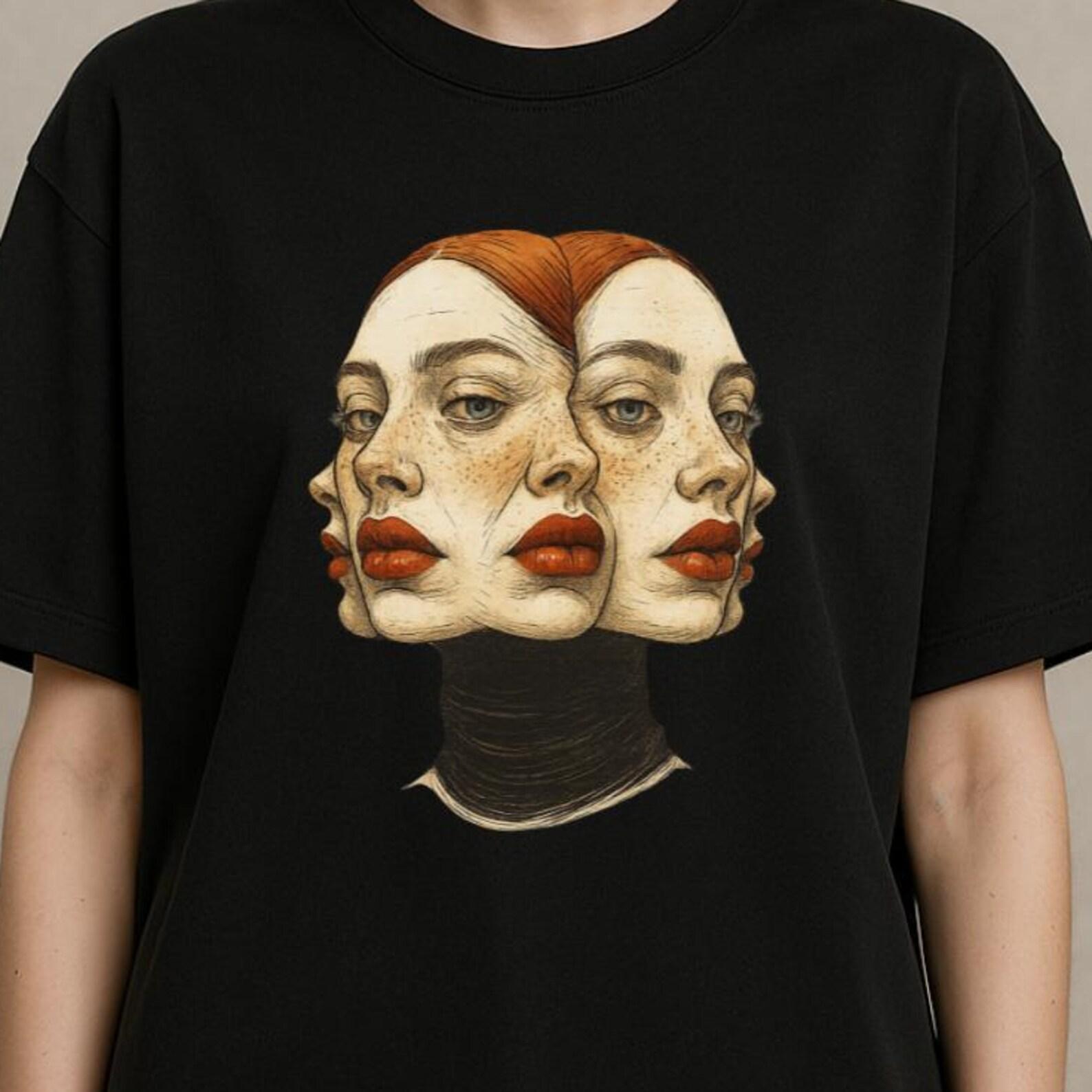 Abstract Faces Portrait Shirt: Vintage Linework, Modern Art Tee S