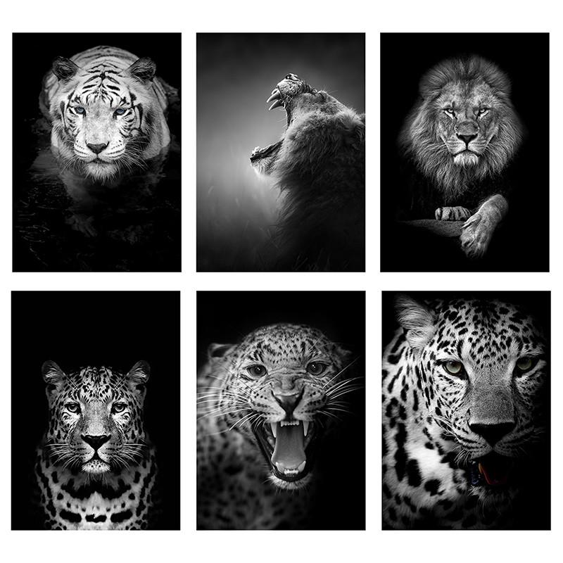 Black White Animal Wall Art Prints Unframed Modern Wild Lion Tiger Gorilla Posters for Living Room Bedroom Decor
