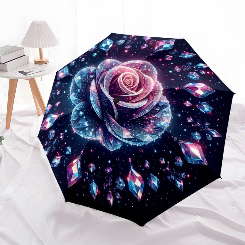1pc Crystal Rose Mandala Umbrella with Plastic Handle,Suitable for All Seasons Home Travel Outdoor UmbrellaDD1102