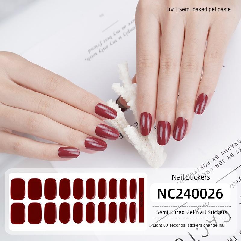 New Solid Color Simple Semi-cured Nail Stickers 20 Finger Gel Nail Stickers
