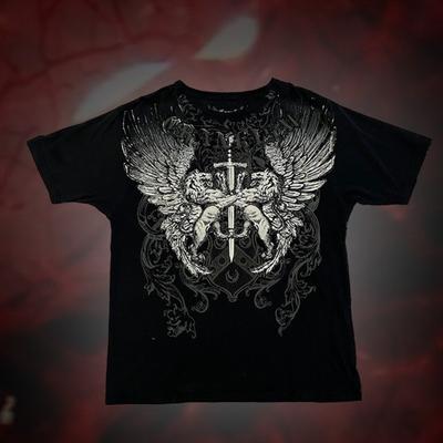 Flea Market Affliction T-shirt Man Vintage Boy Street Fashion Gothic Oversized Short Sleeves
