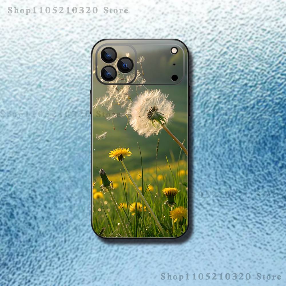 Dandelion Art Phone Case For iPhone 17,16,15,14,13,12,11,Pro Max,XSX,,XR,SE,Mini,8,7,Soft Silicone Black Cover iPhone15pro