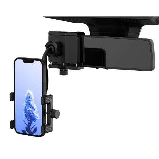 Car Rearview Mirror Phone Holder Telescopic Mobile Phone Stand Metal Mount for 4-7 Inch Cell Phones