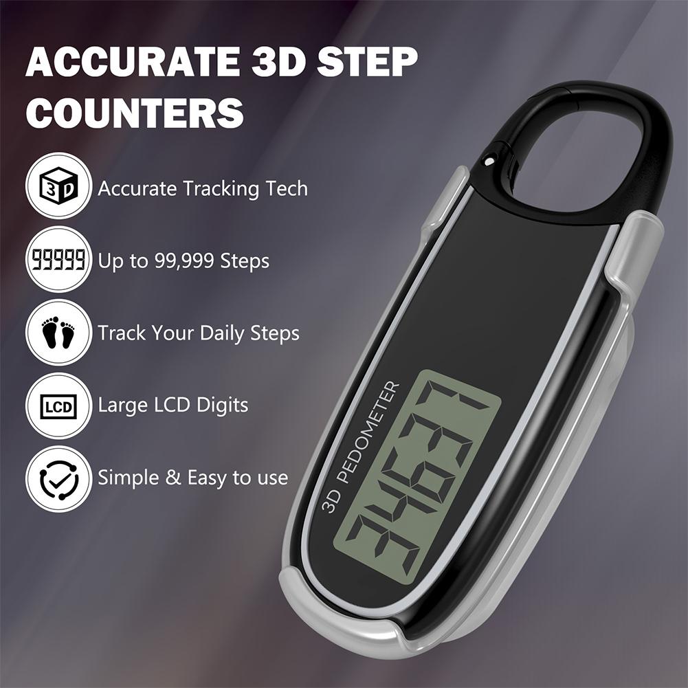 3D Pedometer Clip On Step Counter Portable Digital Pedometer Accurate Step Tracker Electronic Pedometer for Adults Kids Seniors