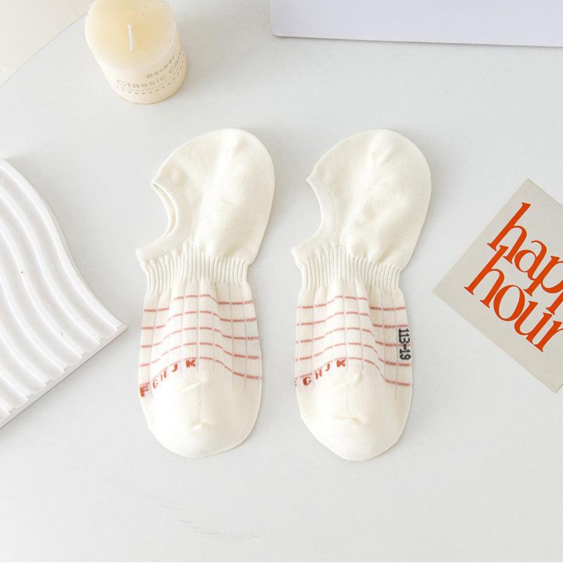 Striped Women's Non-falling Socks Go Well with Summer Thin Cotton Socks, Casual Women's Boat Socks, Low-top Shallow Invisible Socks