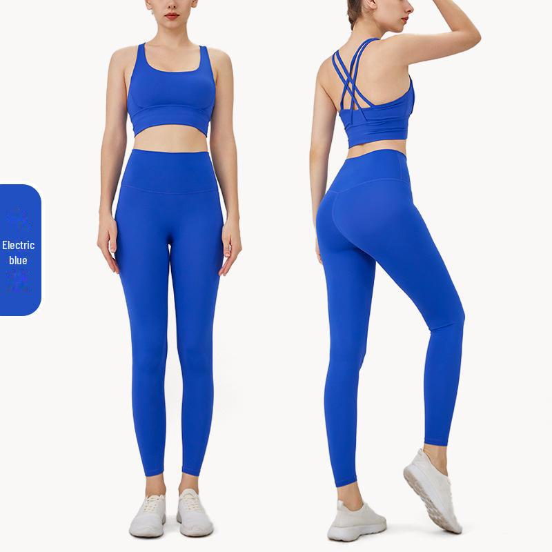 "Letní jógová souprava s kříženými zády": Kalhoty a top s vysokým pasem a zvedajícím hýždě