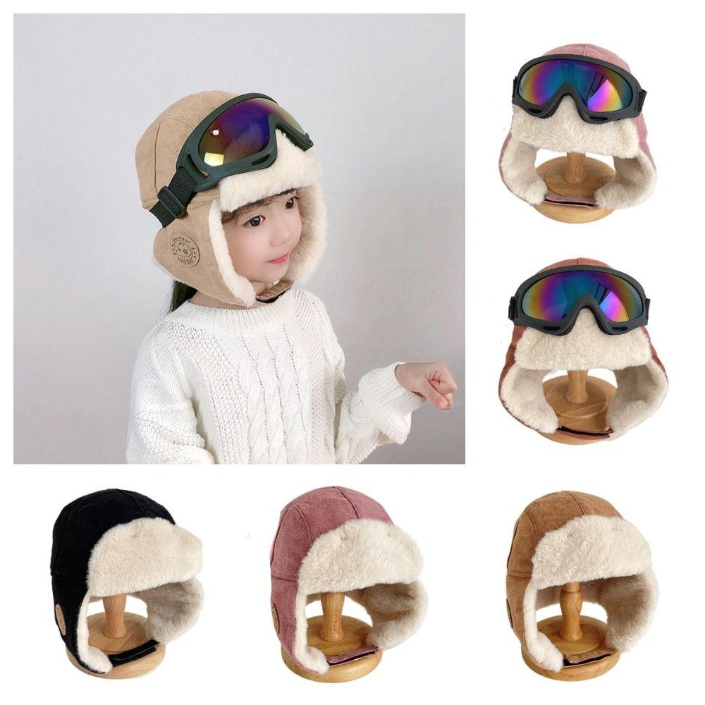 Warm Ear Protection Hats Cute Plush Pilot Hat Fashion Kids Bear Ears Hat  Children