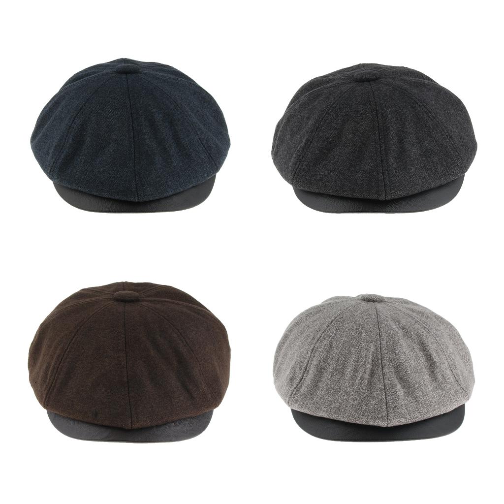 Men's Wool Flat Hat Ivy Gatsby Newsboy Hunting Cabbie Driving Cap Dark