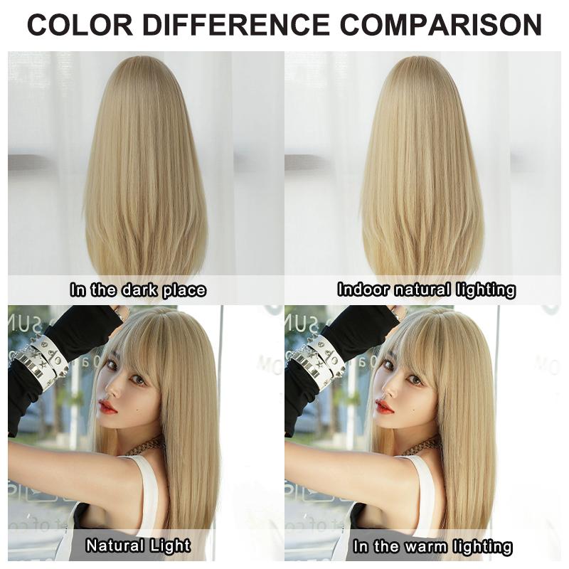 Straight Layered Blonde Wigs With Neat Bangs High Density Synthetic Natural Fake Hair Wig For Women Daily Cosplay Party Wigs