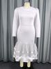 Plus Size Elegant White Long Sleeve Mermaid Dress with Mesh Layered Skirt