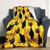 Black Cats With Eyes On Yellow Swirl Background Lightweight Customizable Blanket Personalized Name Soft Cozy Suitable For Sofa Couch Office Bed