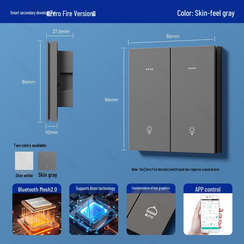 Ultra-Thin Smart Switch Panel with Mesh 2.0, Wireless Dual Control, Zero Fire, Mijia App Connected