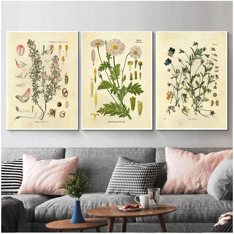 Vintage Wild Plant Poster Botanical Flower Study Living Room Hanging Painting Peony Picture Aesthetic Room Decor Canvas Paintng