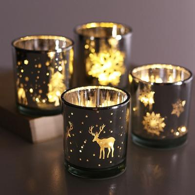 1 Stück Mini Weihnachtsbaum Elch Teelichthalter Schneeflocke Glas Kerzenhalter Weihnachtsgeschenk Laden Zuhause Esstisch Dekoration Ornament
