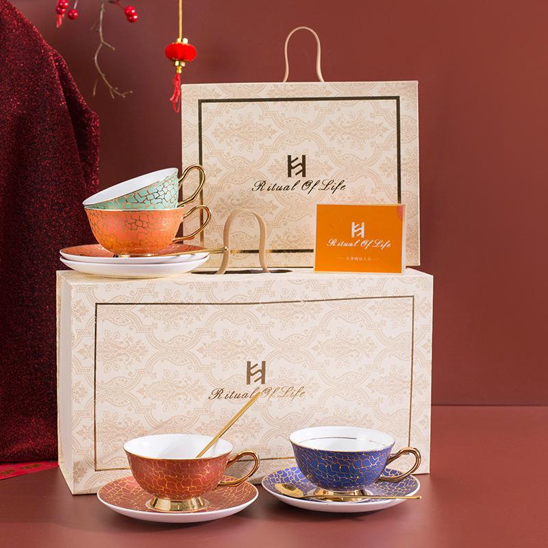 Light Luxury Bone China Coffee Cup And Saucer Gift Box, High-End Exquisite Couple Cup Set, Niche Cup, Girlfriend Wedding Gift.