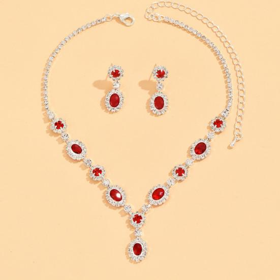 1 Set Hochzeitskette und Ohrringe Damen Retro Strass Schmuckset Faux Edelstein Halskette Ohrringe Valentinstag Geschenk für Ehefrau Sie