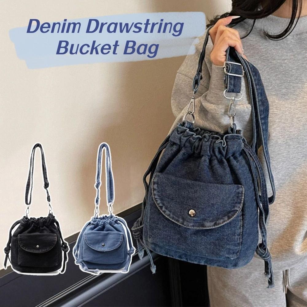 Umhängetasche Kordelzug Beuteltasche Koreanischer Stil Handytasche Retro Denim Umhängetasche Damen