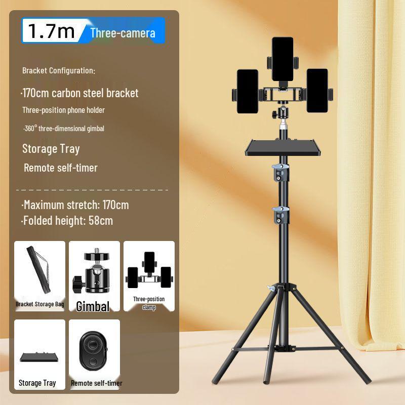 Dual Phone Live Streaming Stand with Multi-Camera Holder and Fill Light for Douyin