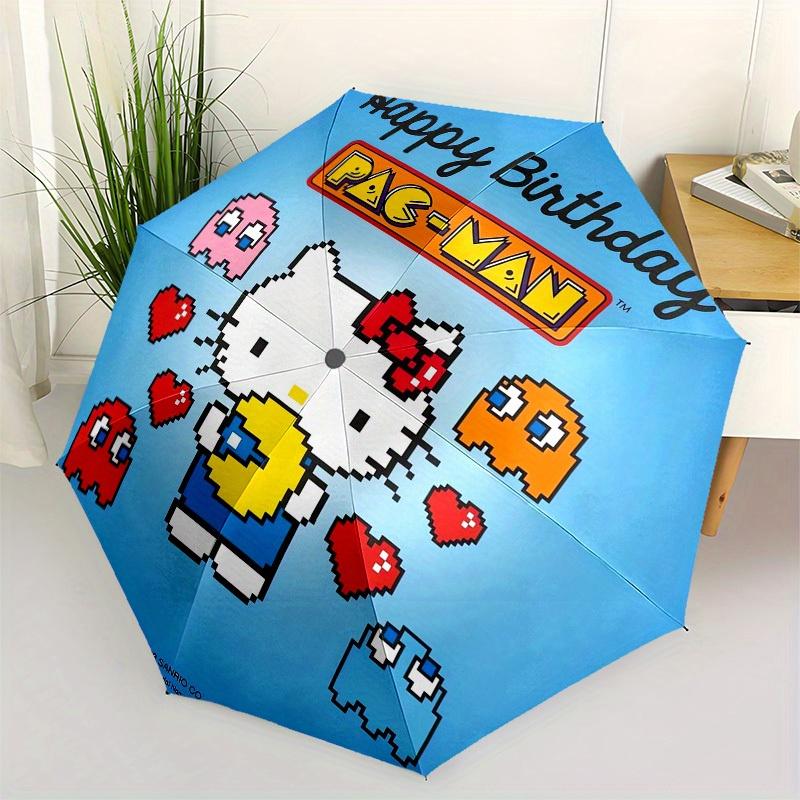

1pc PAC-MAN x Hello Kitty Birthday Umbrella with Plastic Handle,Suitable for All Seasons Home Travel Outdoor UmbrellaSanlio504