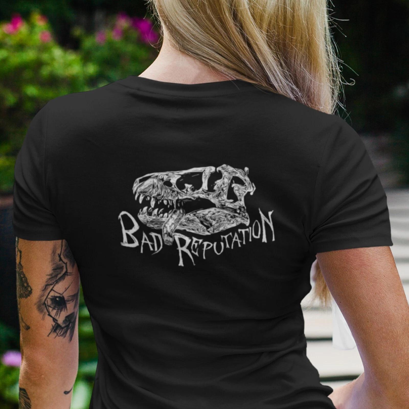 Bad Reputation T-Rex Skull Unisex t-shirt - Design on Back - white version 2XL