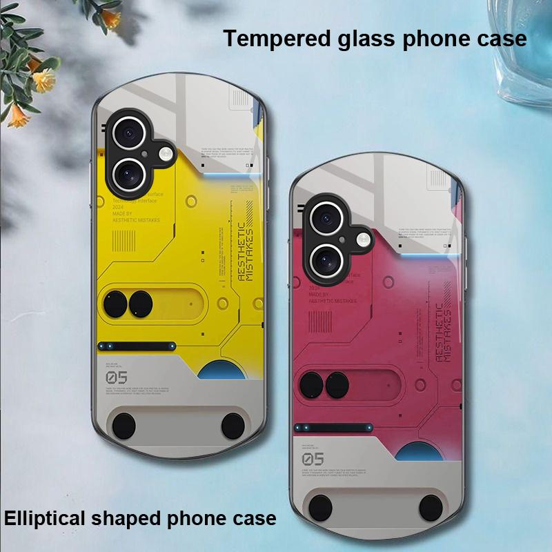 Machine Built-in For Apple IPhone 16 11 13 15 14 Pro Max 12 Mini 7 8 Plus XR X XS Elliptical Shaped Tempered Glass Phone Case
