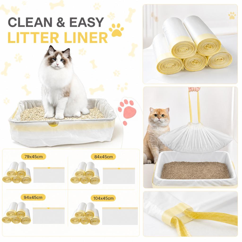 Drawstring Closure Cat Litter Bags Roll Disposable Waste Bags for Pet Litter Box Cleaning and Household Trash Disposal