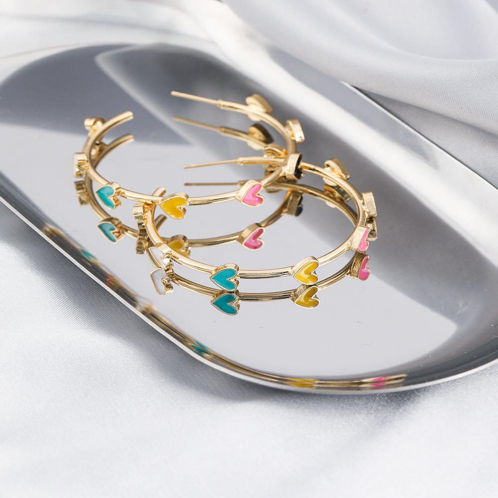 Plated Stylish Gold Heart Hoop Earrings Fashionable Alloy Heart Jewelry Shape