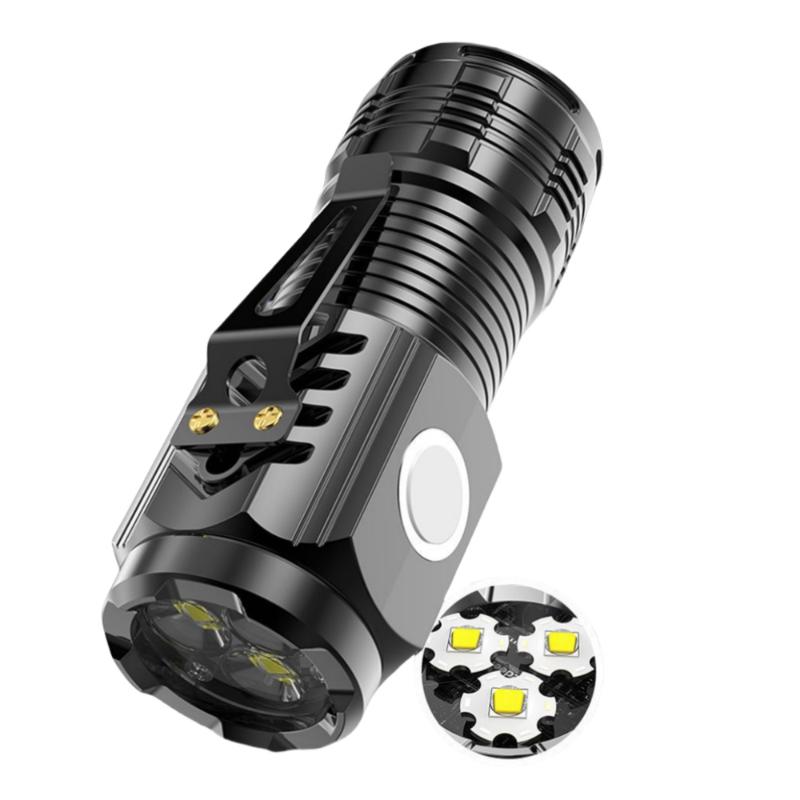 1 Set Plastic Three Eyed Mini Super Powerful Flashlights Rechargeable Torch Light Tactical Flashlights High Power Led Flashlight