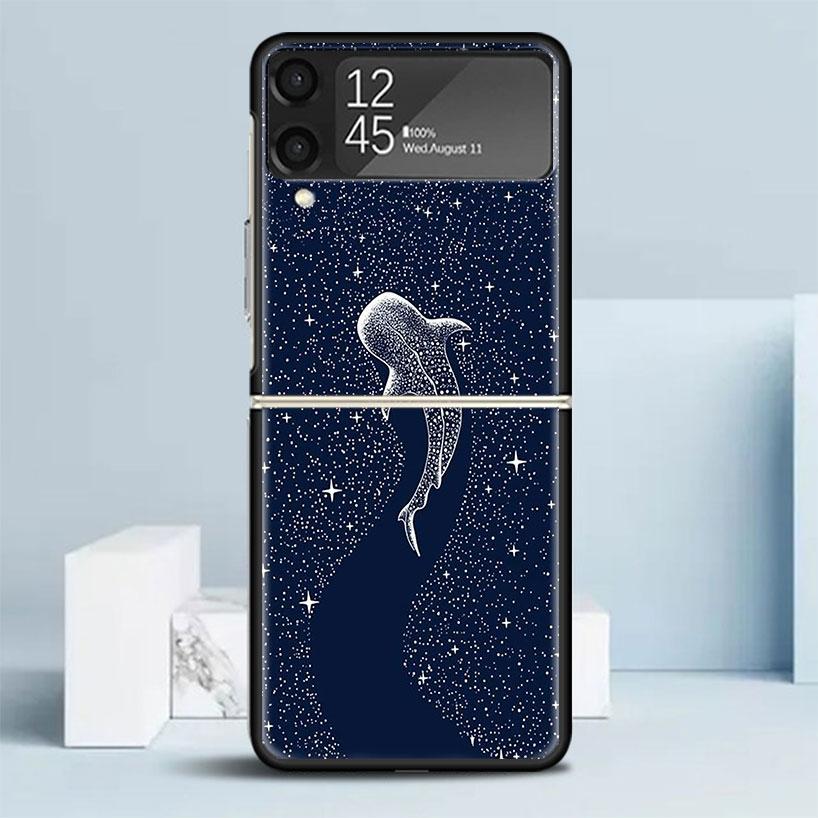 Ocean Whale Shark Black Cover for Samsung Galaxy Z Flip 7 6 5 4 3 5G Phone Case Flip7 Flip6 Flip5 Flip4 Flip3 Pattern Case Galax