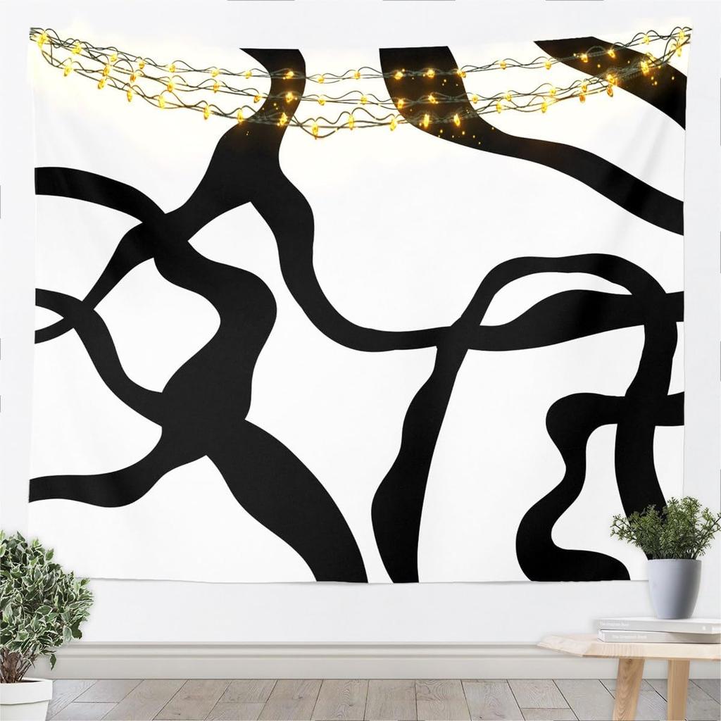 Stripes Wall Art Dark Black And White Tapestry For Kids Boys Girls Teens Room Decor Abstract Hanging Blanket Medium Geometric
