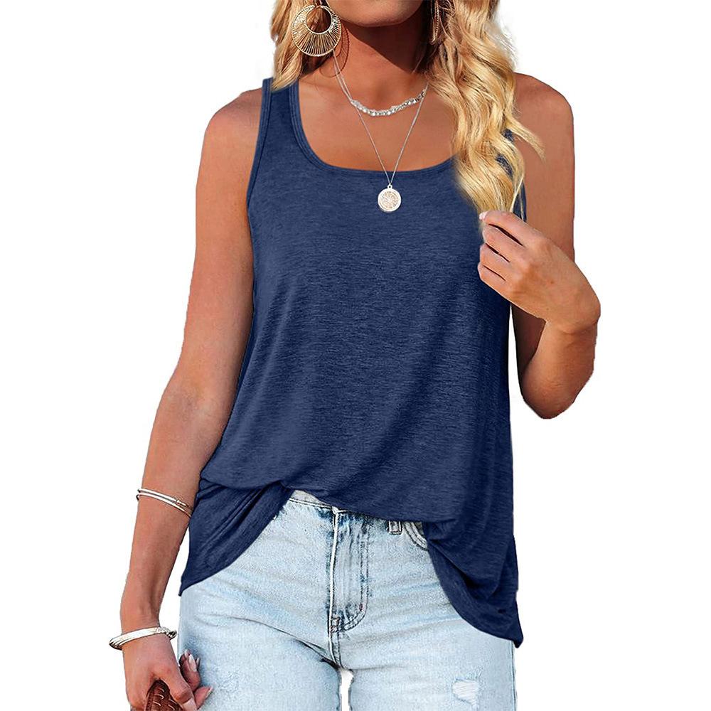 Damenmode Lässiges Sommer-T-Shirt mit einfarbigem Aufdruck, ärmellos, U-Ausschnitt, lockere Weste