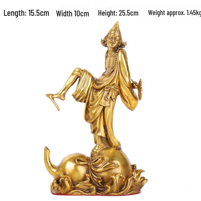 Copper Ji Gong Arhat Buddha Figurine - Standing Gourd Laughing Buddha Statue