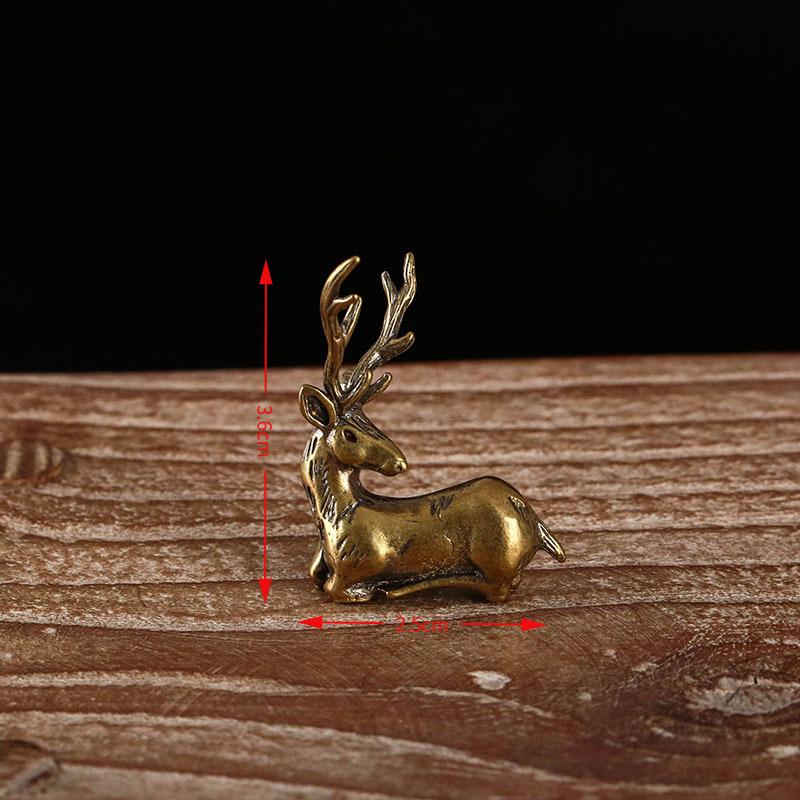 1PC Mini Retro Brass Elk Miniature Figurine Deer Statue Home Desktop Ornament Decors Festival Decoration Accessories