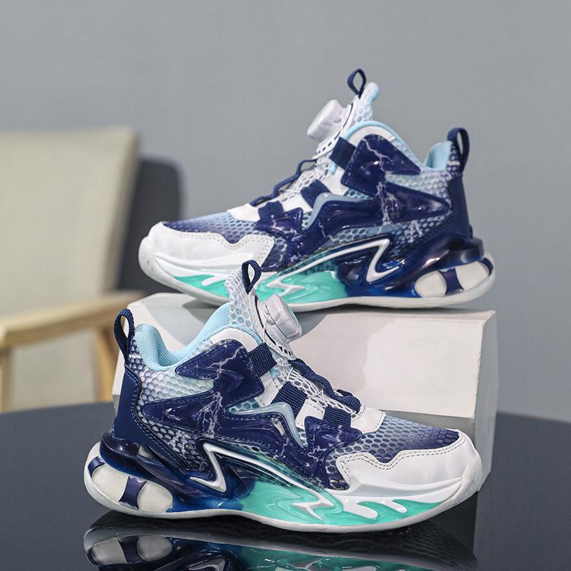 Youth Basketball Shoes Lightweight Shock-absorbing Single Mesh Shoes Breathable Summer New Double Mesh Rotating Buckle Boys Running Shoes